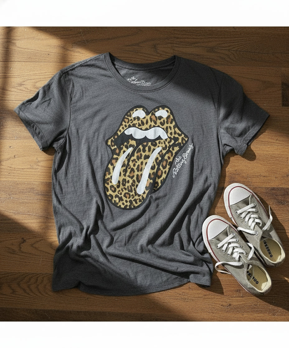 Rolling Stones Gray & Leopard Tee
