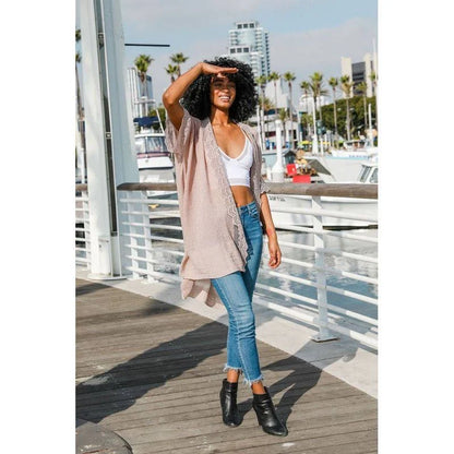 Scallop Lace Kimono - Taupe