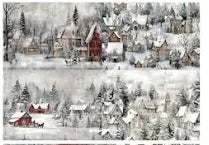 Silent Night Snow Village - A, 11.7"x 16.5" A3 - Decoupage Fiber Paper