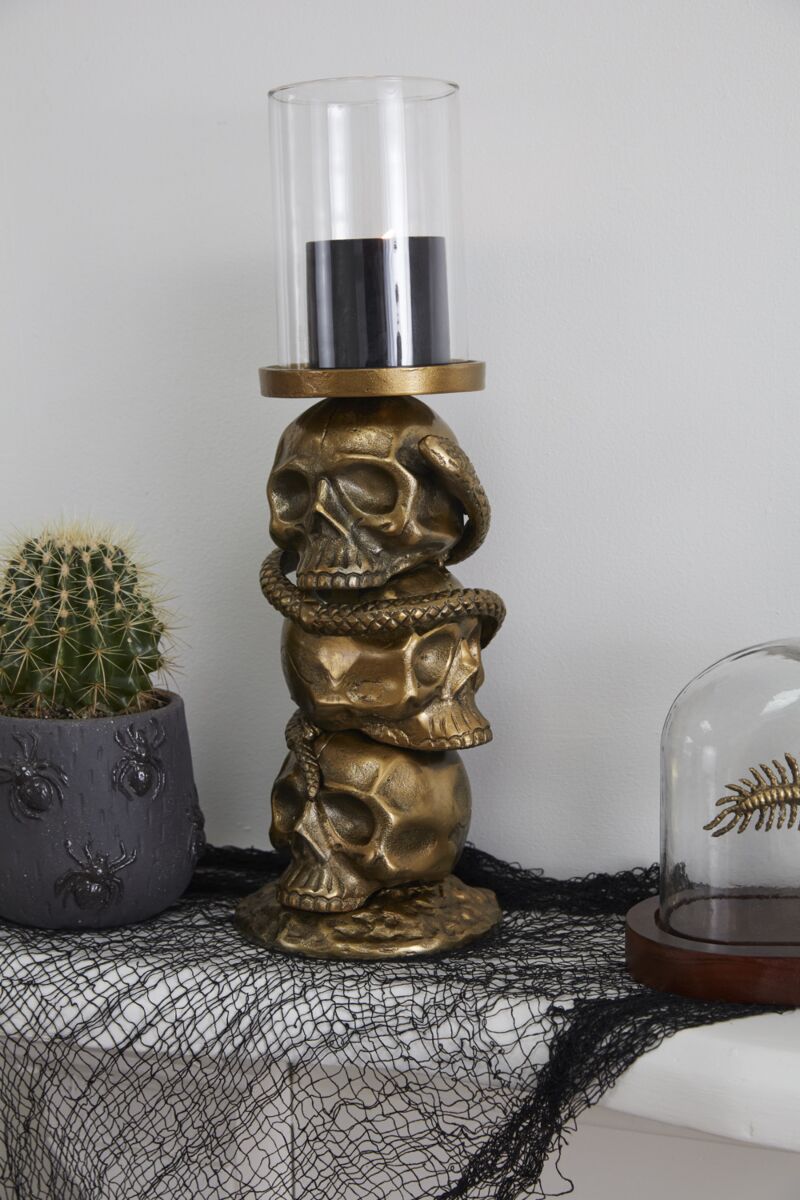 Skull Tower Aged Bronze Candleholder