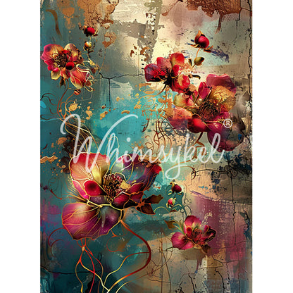 Patina Petals Flower - Lg 21" x 29" Decoupage Paper by Whimsykel Designs
