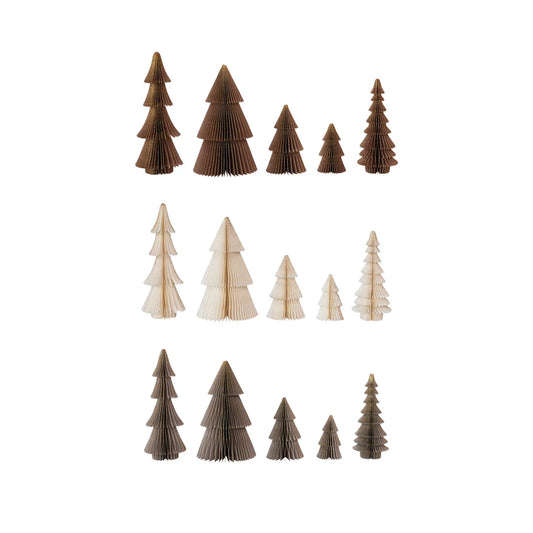 Paper Folding Honeycomb Trees w/ Gold Glitter Set of 3