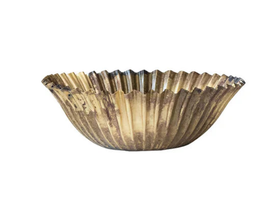 Decorative Metal Fluted Bowls, Antique Brass Finish