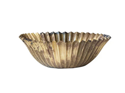 Decorative Metal Fluted Bowls, Antique Brass Finish
