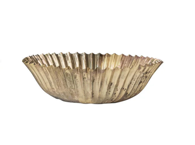 Decorative Metal Fluted Bowls, Antique Brass Finish
