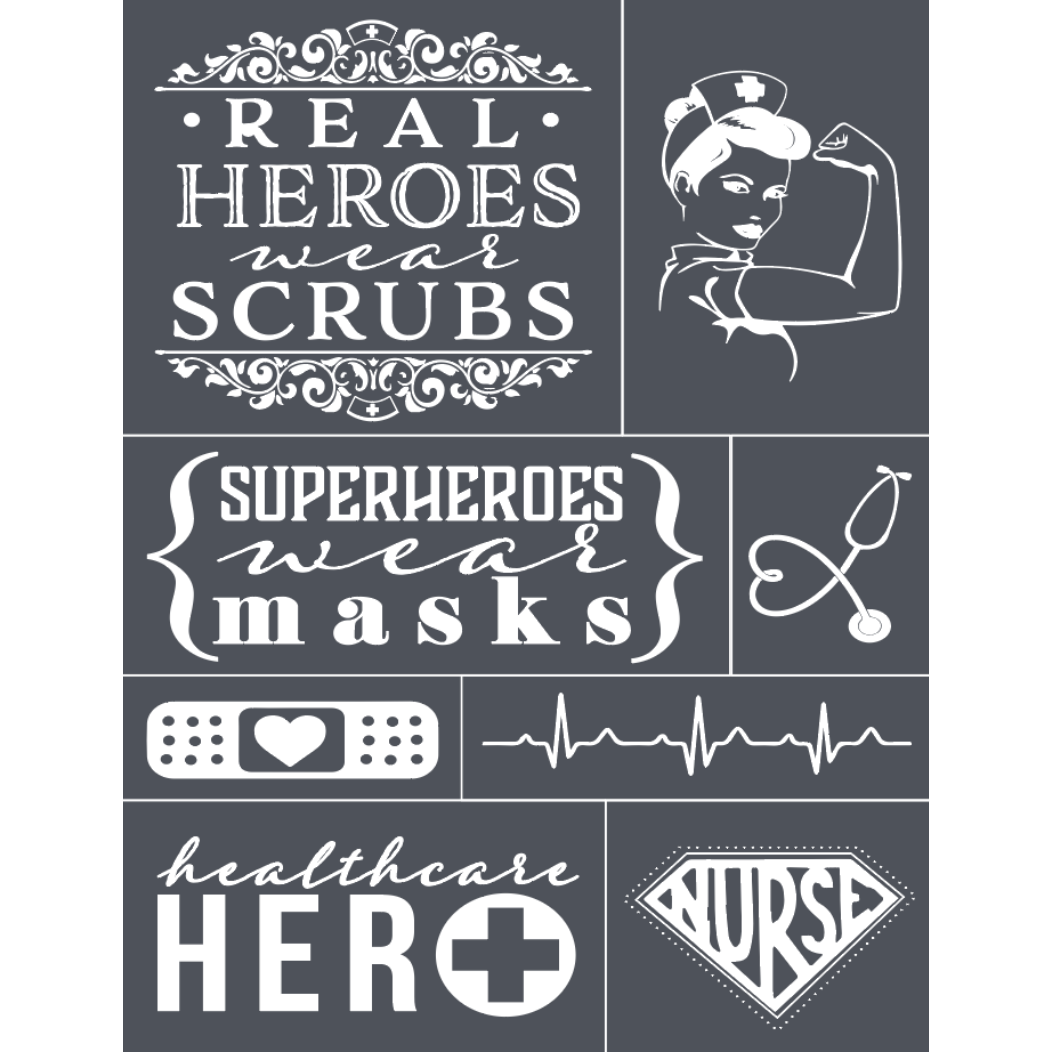 Real Heroes Wear Scrubs ~ Mesh Stencil 8.5"x11"