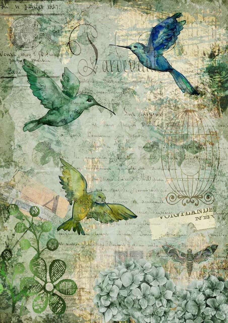 Afternoon Hummingbirds ~ A1 23"x33" Rice Paper - Decoupage Queen