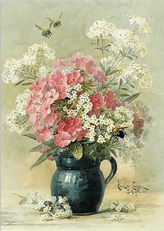 Blue Vase Bouquet in Pitcher~ A1 23"x33" Rice Paper - Decoupage Queen